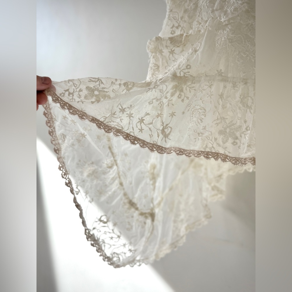 Johnny Was All White Lace Asymmetrical Short Sleeve Baby Doll Dress - Picture 10 of 13